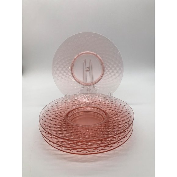 Set of 4 Vintage Imperial Glasd Co. Diamond Quilted Pink 8” Luncheon Plates, - Picture 4 of 5